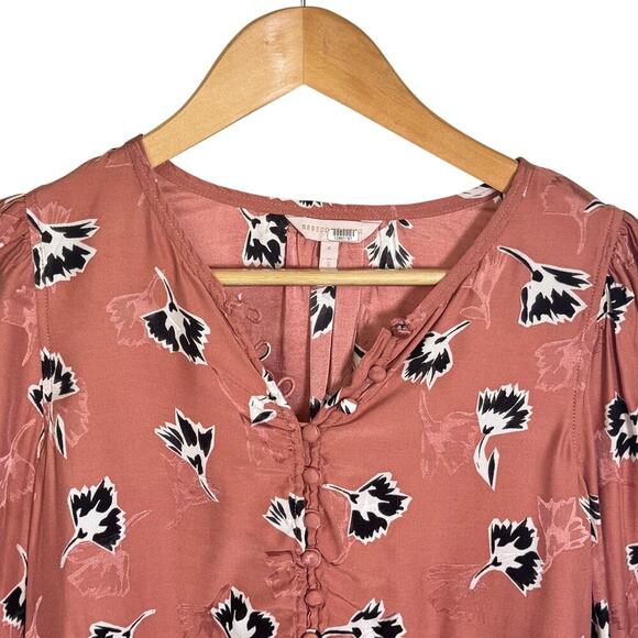 REBECCA TAYLOR Silk Long Sleeve Paintbrush Top Blouse Tied cuffs V-neck Sz 4 - Picture 3 of 11